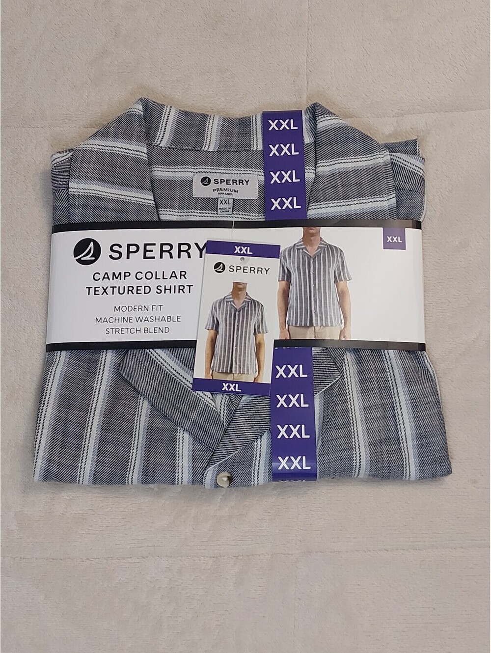 Sperry Premium Camp Collar Textured Shirt XXL Navy